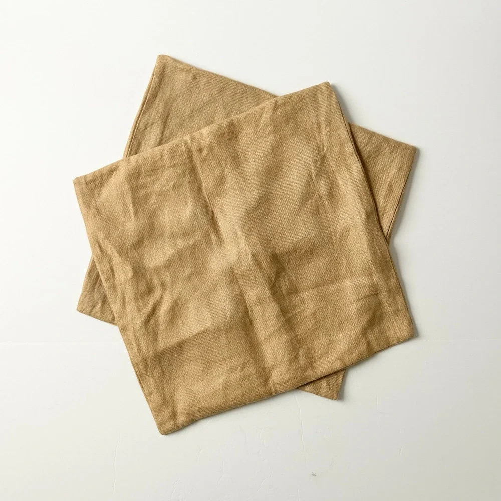 Pottery Barn 100% Linen Pillow Covers Set of 2 Wheat Tan 18x18 Button Closure